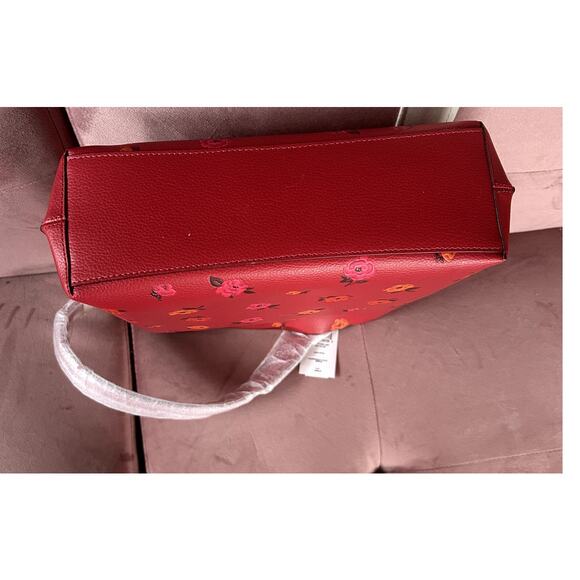 NWT Coach Mollie Bucket Bag In Leather With PEONY Floral Print CE578 Red Apple - Picture 6 of 8